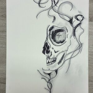 Monochrome Skull Illustration Art Print